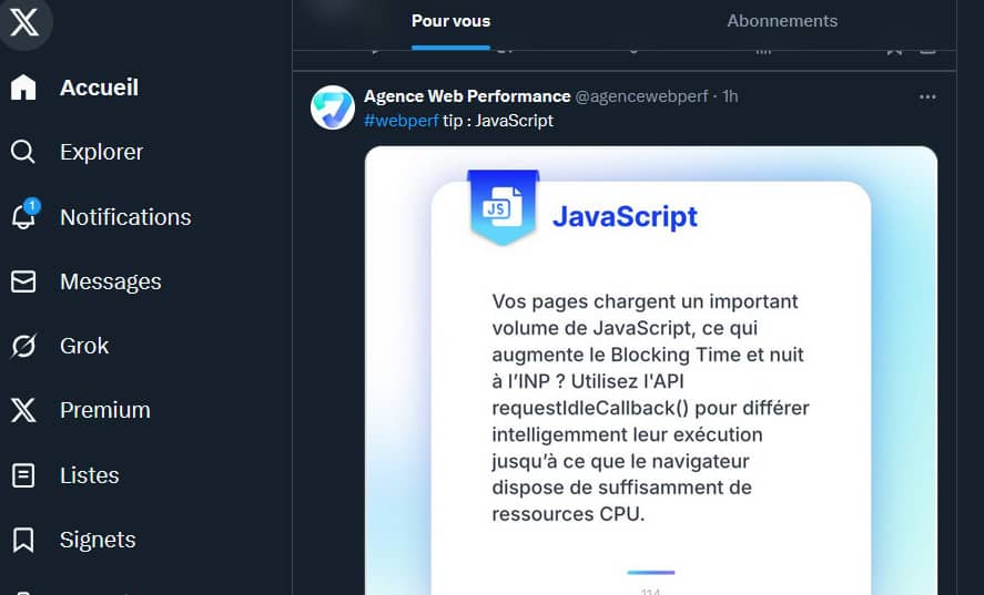 L'interface du réseau social X en dark mode