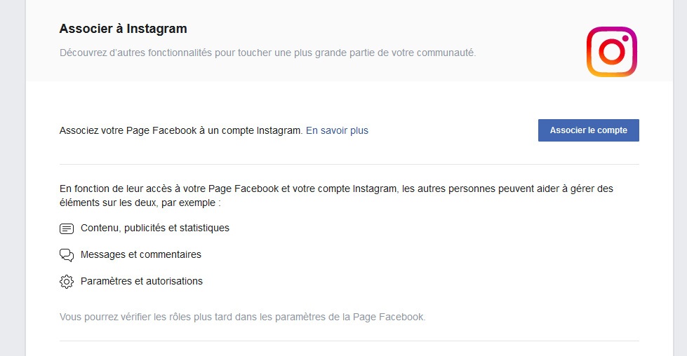 Associer instagram et page facebook
