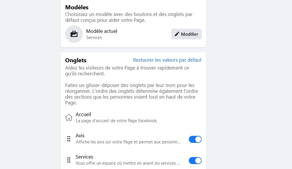Modèle de page facebook professionnelle