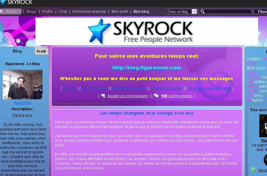 Capture d'écran d'un Skyblog